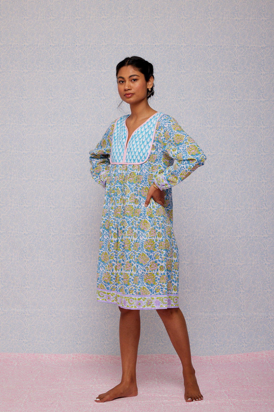 Final Sale: Jaipur Dress in Cornflower Blue & Pop Green