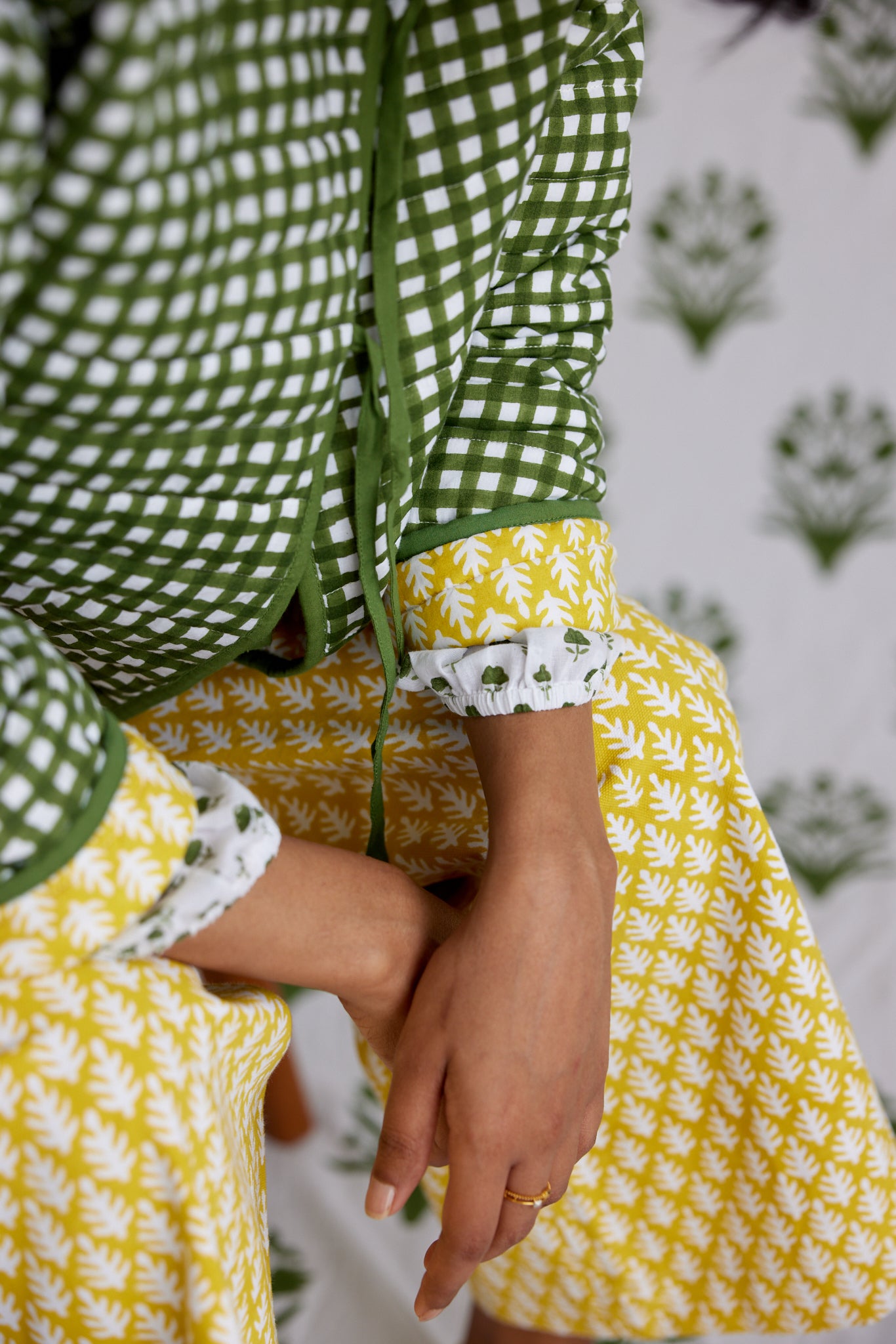 Reversible Quilted Jacket in Cornfield Yellow & Moss