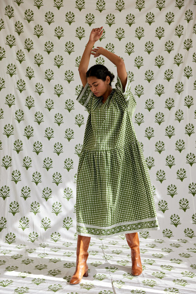 Yuva Dress in Moss | SZ Blockprints – SZ BLOCKPRINTS