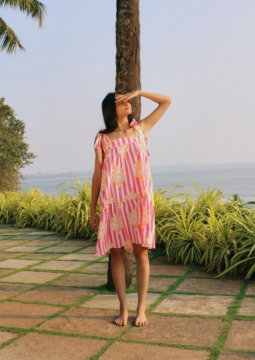 Sunny Dress in Coral & Creamsicle | SZ Blockprints – SZ BLOCKPRINTS