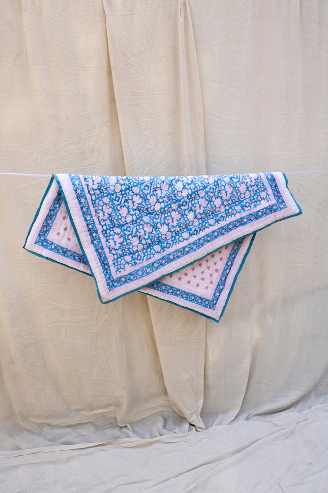 Baby Blanket in Cornflower Blue & Soft Pink
