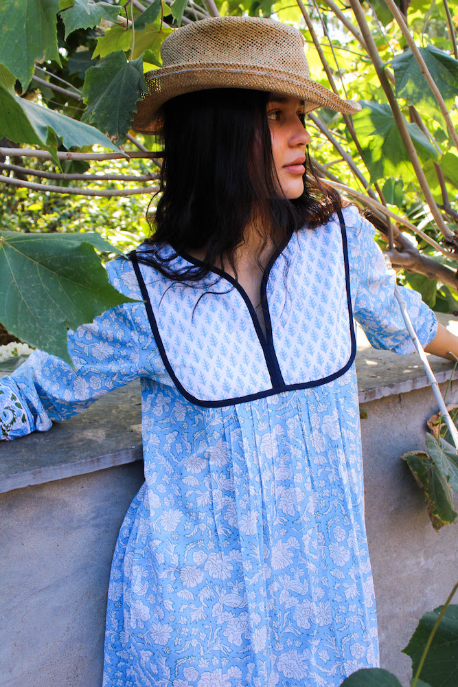 Jaipur Dress in China Blue & Warm Grass