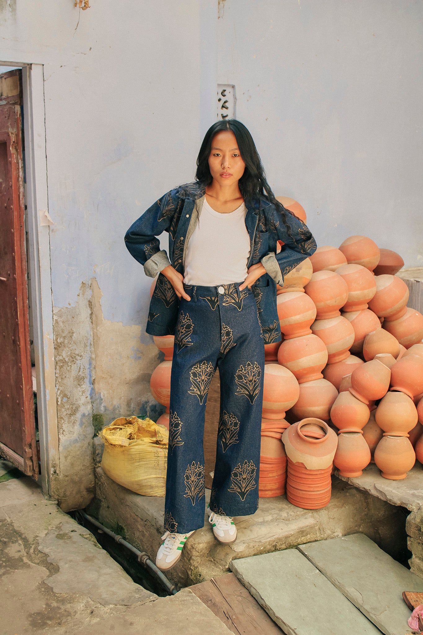 Denim Disco Pant in Palladio Stamp