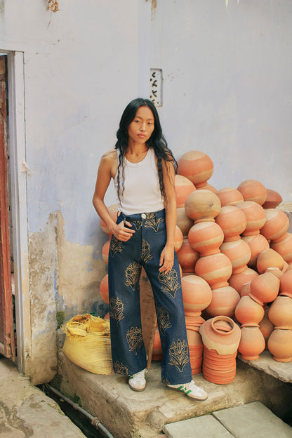 Denim Disco Pant in Palladio Stamp