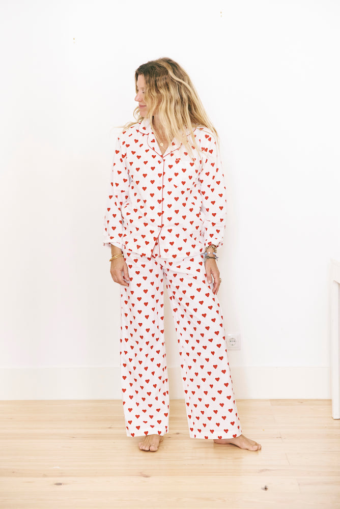 Long PJ Set in Hearts Print