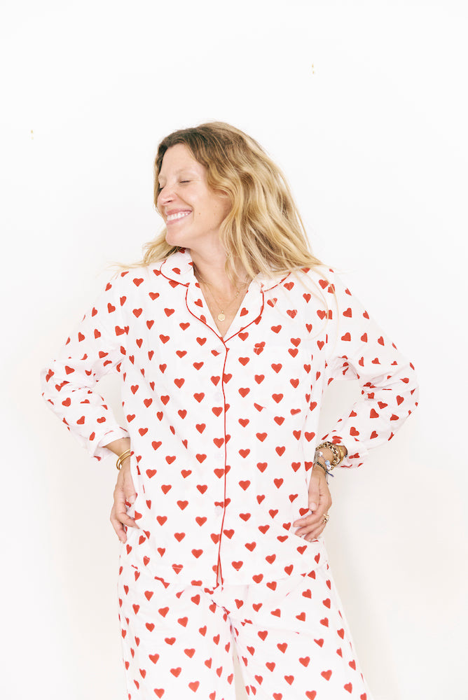 Long PJ Set in Hearts Print