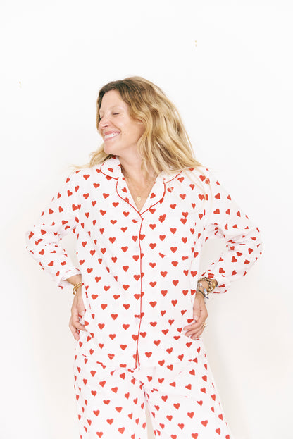 Long PJ Set in Hearts Print