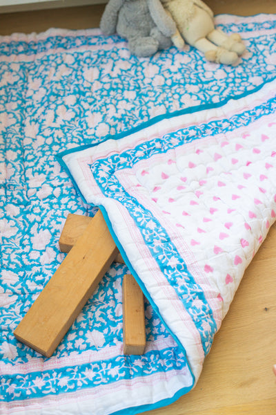 Baby Blanket in Cornflower Blue & Soft Pink – SZ BLOCKPRINTS