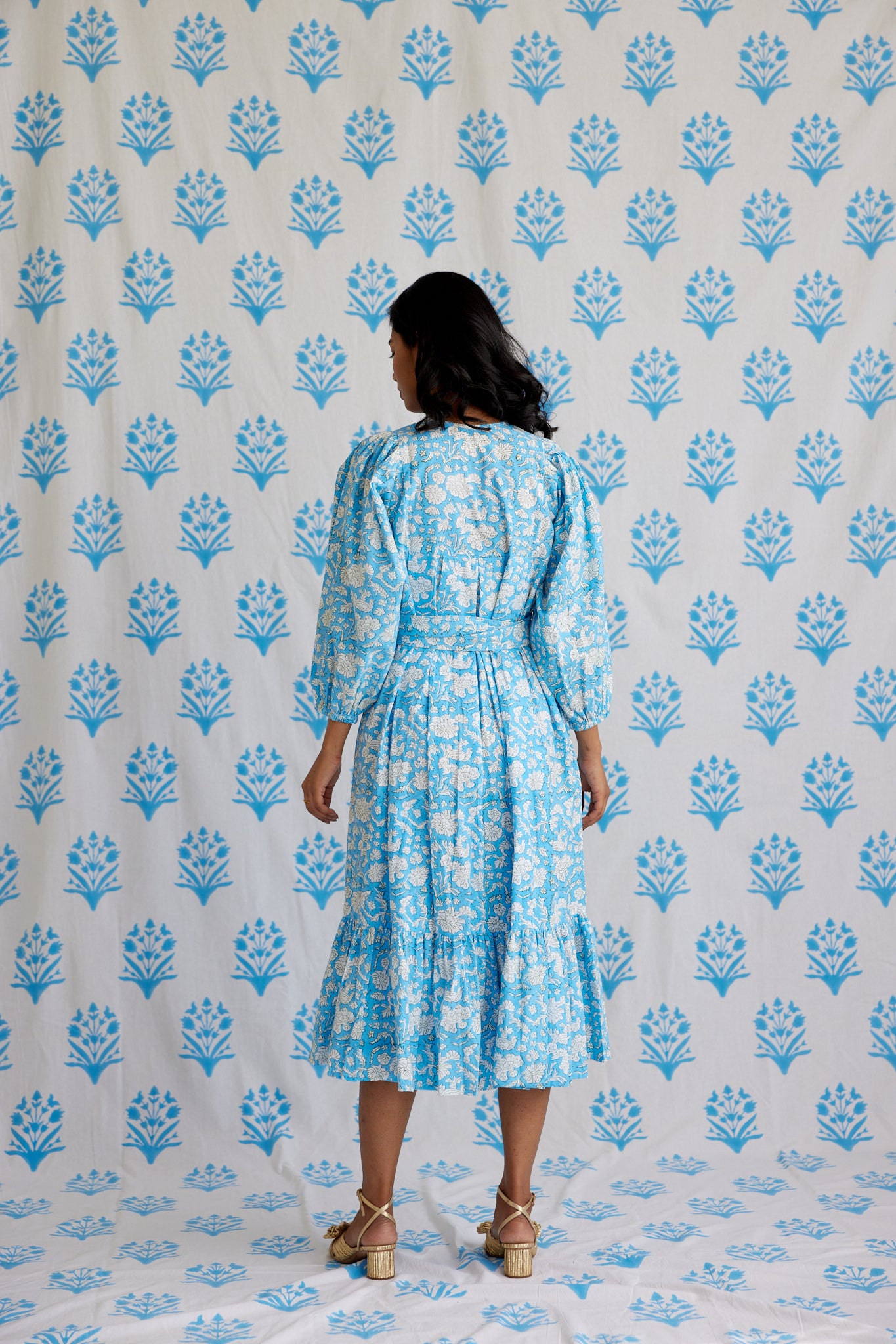 Final Sale: Aaron Dress in China Blue & Warm Grass