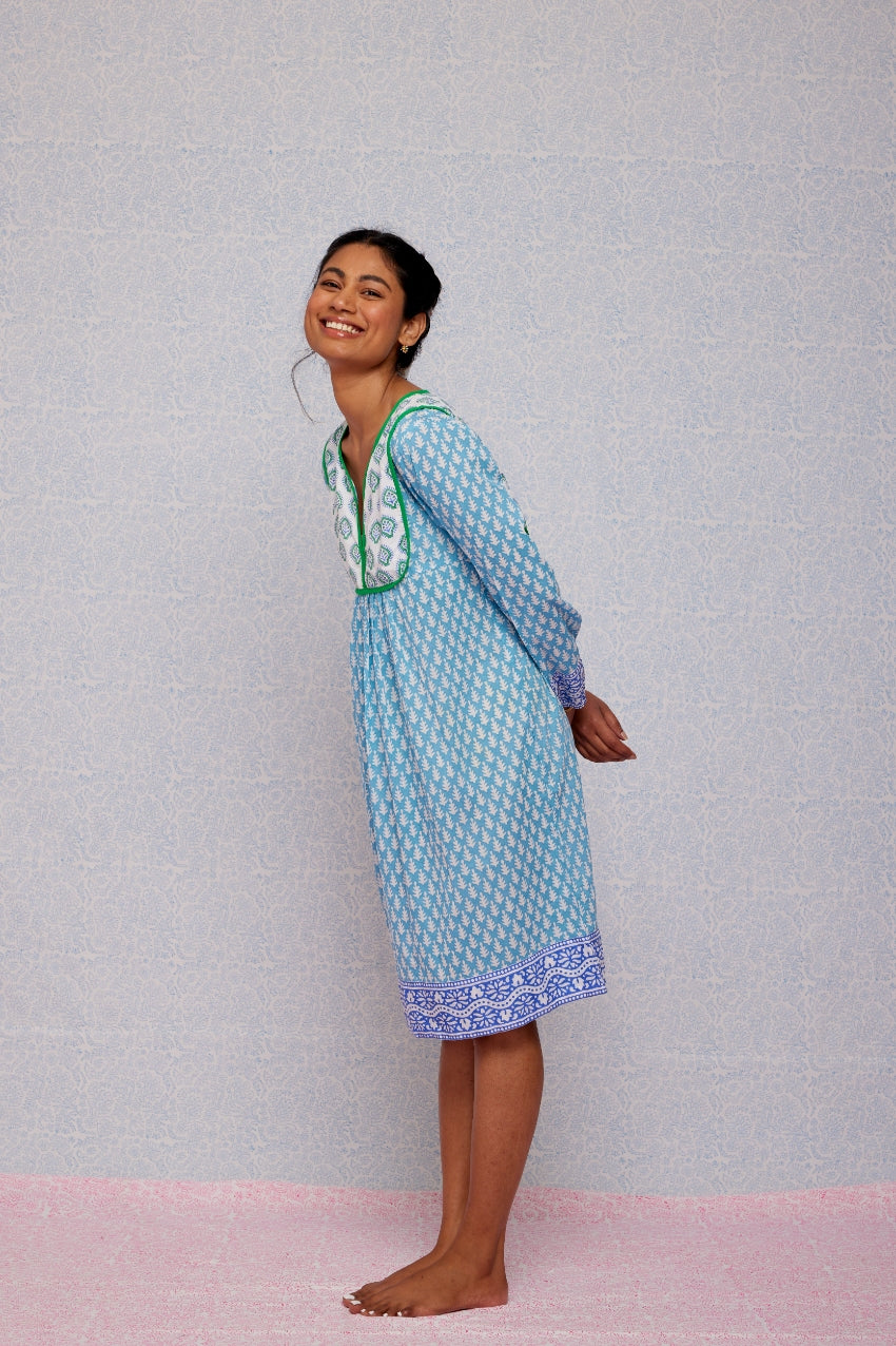 Jaipur Dress in Cornflower Blue | SZ Blockprints – SZ BLOCKPRINTS