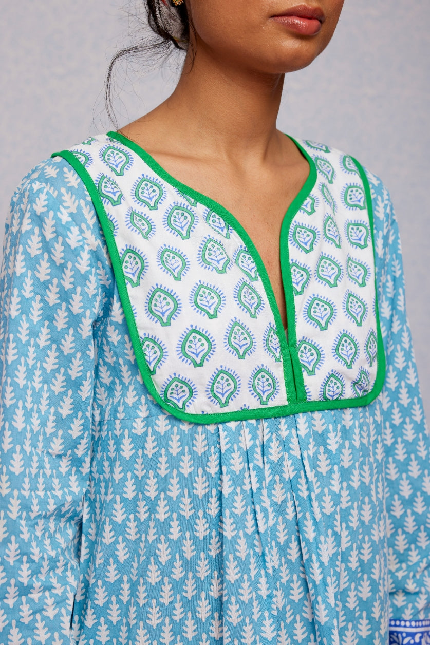 Jaipur Dress in Cornflower Blue | SZ Blockprints – SZ BLOCKPRINTS